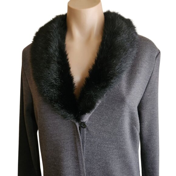 Vintage Long Cardigan Sweater Duster Coat Faux Fur Collar Long Sleeve Size Med - Picture 3 of 15